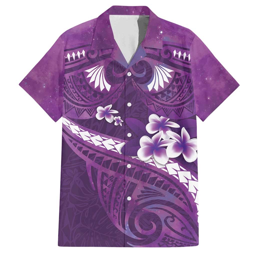 Purple Polynesia Family Matching Long Sleeve Bodycon Dress and Hawaiian Shirt Tribal Pattern Tropical Frangipani LT14 Dad's Shirt - Short Sleeve Purple - Polynesian Pride