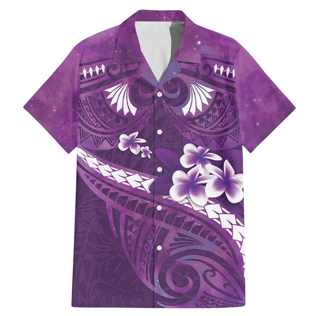 Purple Polynesia Family Matching Mermaid Dress and Hawaiian Shirt Tribal Pattern Tropical Frangipani LT14 Dad's Shirt - Short Sleeve Purple - Polynesian Pride