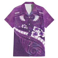 Purple Polynesia Family Matching Mermaid Dress and Hawaiian Shirt Tribal Pattern Tropical Frangipani LT14 Dad's Shirt - Short Sleeve Purple - Polynesian Pride