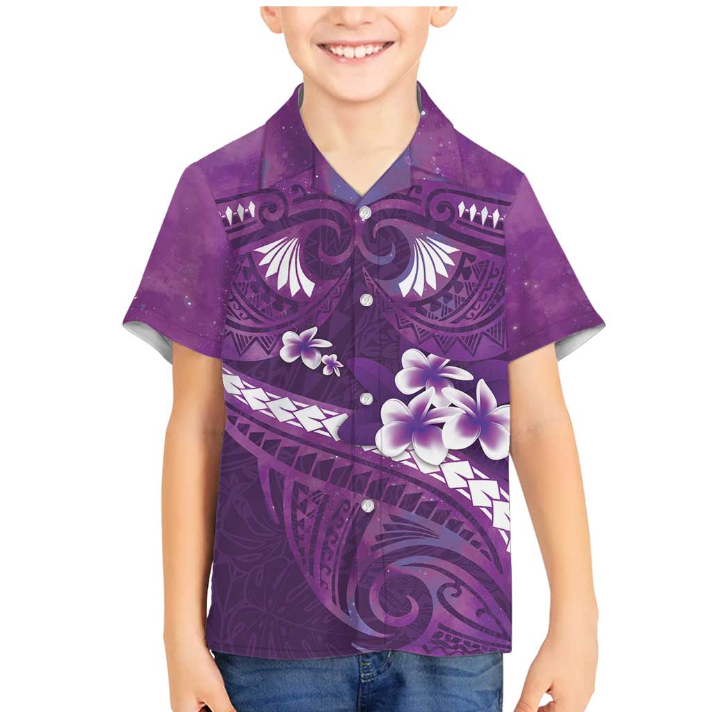 Purple Polynesia Family Matching Mermaid Dress and Hawaiian Shirt Tribal Pattern Tropical Frangipani LT14 Son's Shirt Purple - Polynesian Pride