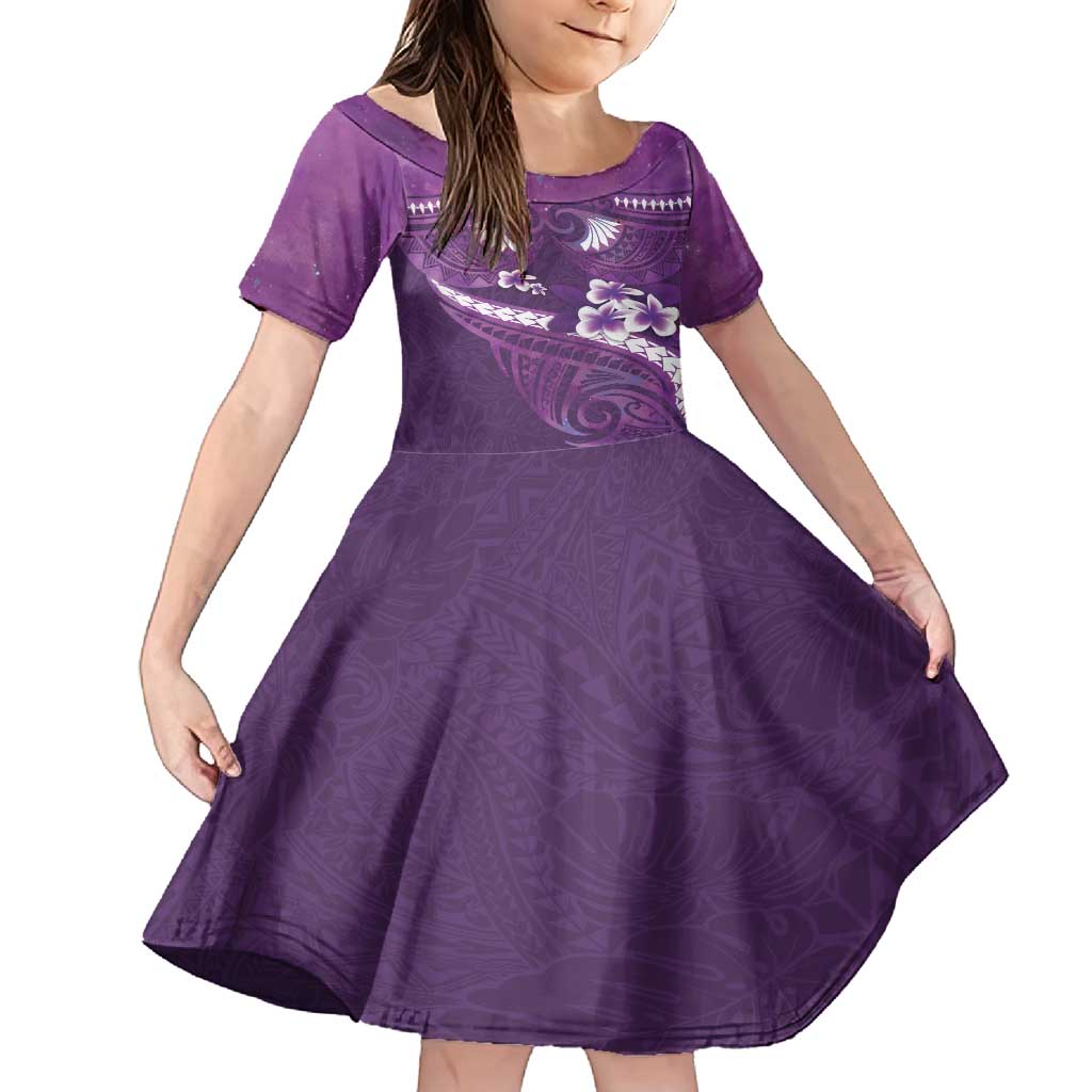 Purple Polynesia Family Matching Off Shoulder Maxi Dress and Hawaiian Shirt Tribal Pattern Tropical Frangipani LT14 Daughter's Dress Purple - Polynesian Pride