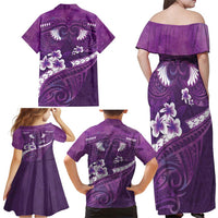 Purple Polynesia Family Matching Off Shoulder Maxi Dress and Hawaiian Shirt Tribal Pattern Tropical Frangipani LT14 - Polynesian Pride