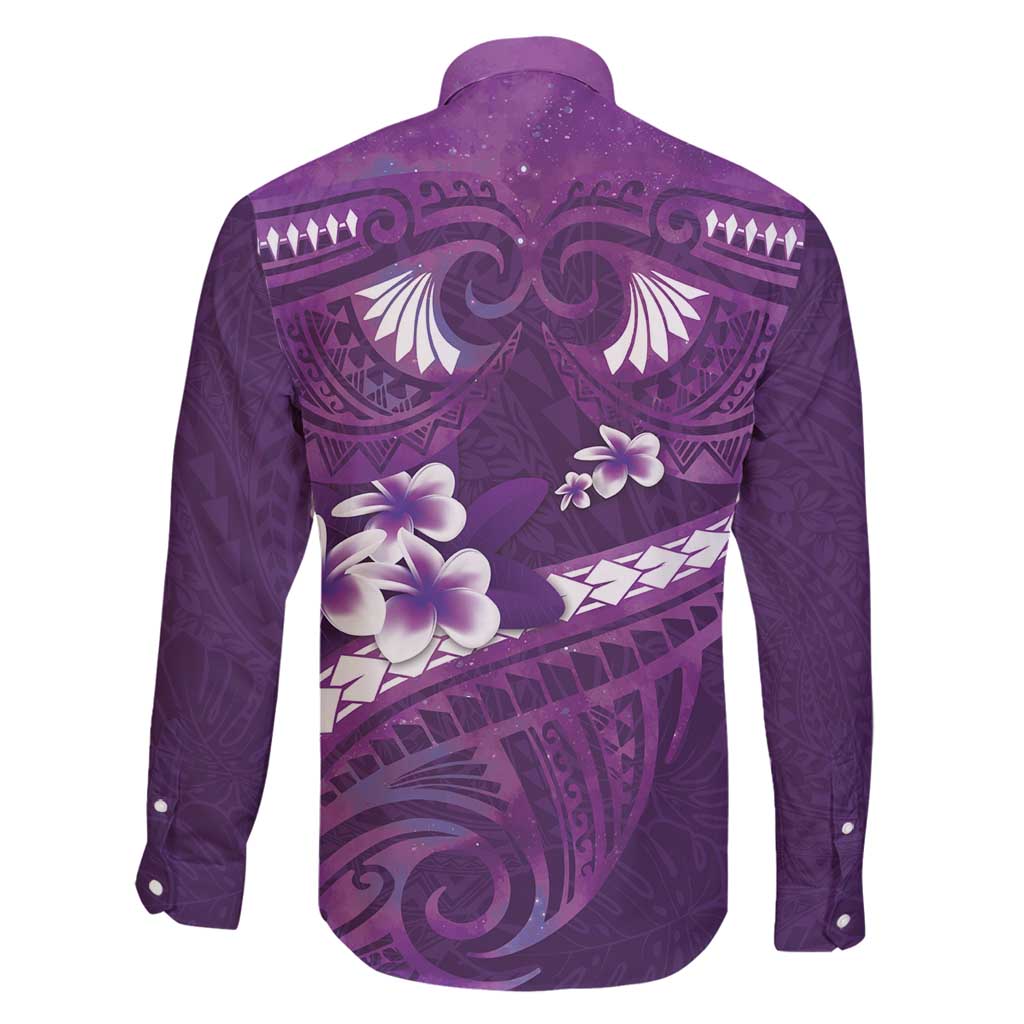 Purple Polynesia Family Matching Off Shoulder Maxi Dress and Hawaiian Shirt Tribal Pattern Tropical Frangipani LT14 - Polynesian Pride