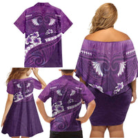 Purple Polynesia Family Matching Off Shoulder Short Dress and Hawaiian Shirt Tribal Pattern Tropical Frangipani LT14 - Polynesian Pride