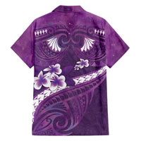 Purple Polynesia Family Matching Off Shoulder Short Dress and Hawaiian Shirt Tribal Pattern Tropical Frangipani LT14 - Polynesian Pride