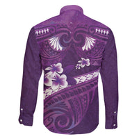 Purple Polynesia Family Matching Off Shoulder Short Dress and Hawaiian Shirt Tribal Pattern Tropical Frangipani LT14 - Polynesian Pride