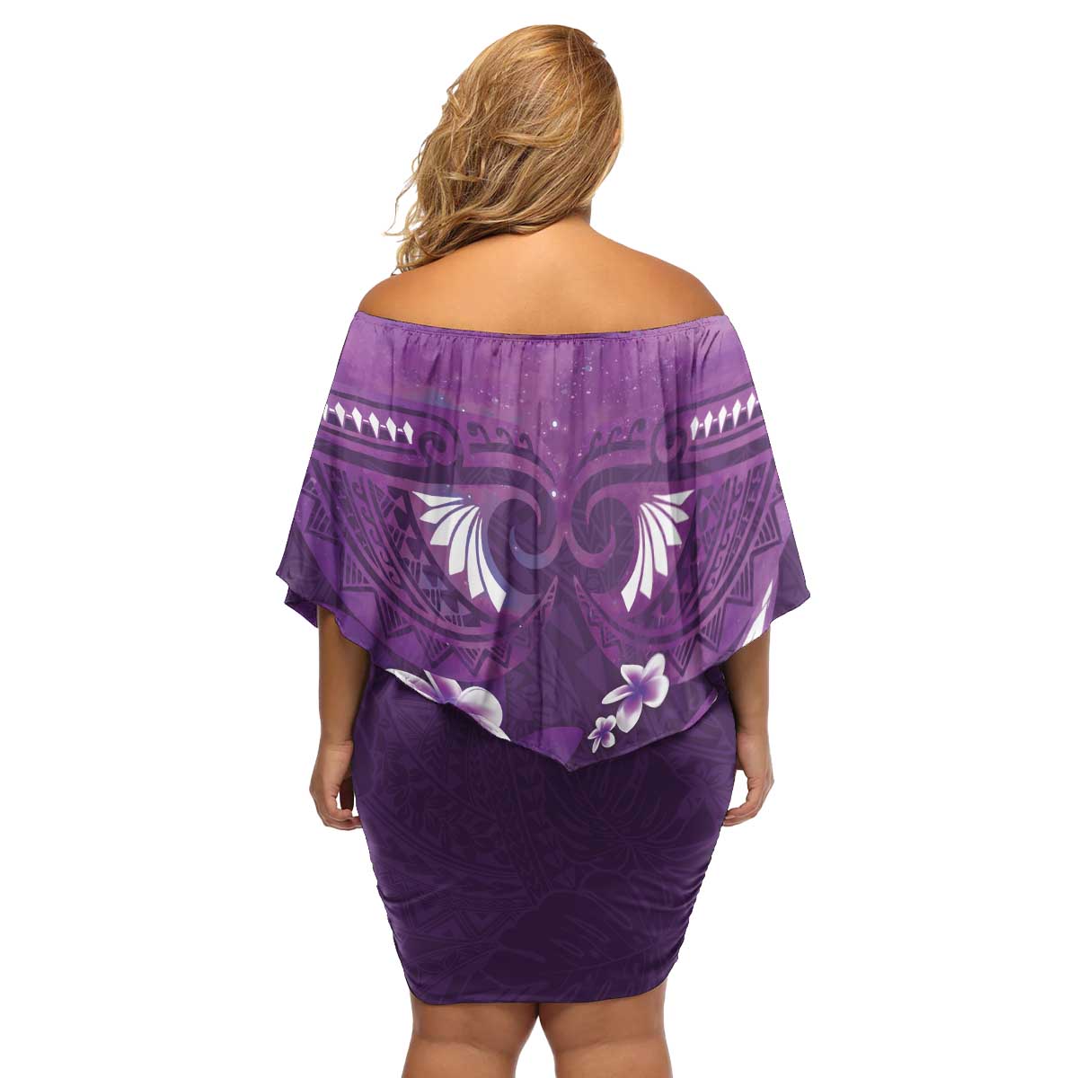 Purple Polynesia Family Matching Off Shoulder Short Dress and Hawaiian Shirt Tribal Pattern Tropical Frangipani LT14 - Polynesian Pride