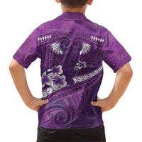 Purple Polynesia Family Matching Short Sleeve Bodycon Dress and Hawaiian Shirt Tribal Pattern Tropical Frangipani LT14 - Polynesian Pride