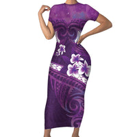 Purple Polynesia Family Matching Short Sleeve Bodycon Dress and Hawaiian Shirt Tribal Pattern Tropical Frangipani LT14 Mom's Dress Purple - Polynesian Pride