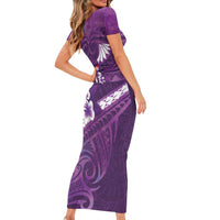 Purple Polynesia Family Matching Short Sleeve Bodycon Dress and Hawaiian Shirt Tribal Pattern Tropical Frangipani LT14 - Polynesian Pride