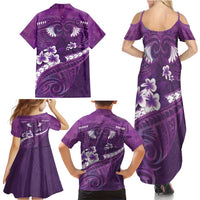 Purple Polynesia Family Matching Summer Maxi Dress and Hawaiian Shirt Tribal Pattern Tropical Frangipani LT14 - Polynesian Pride