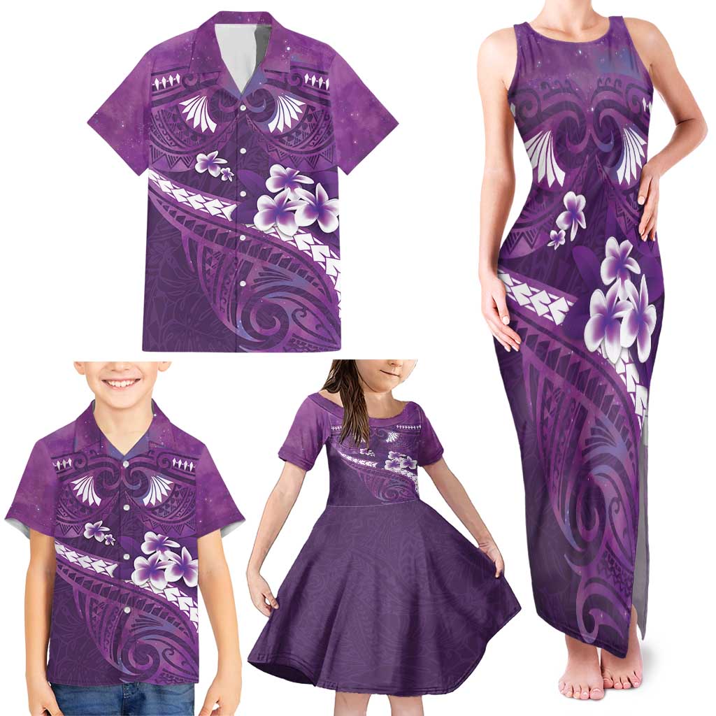Purple Polynesia Family Matching Tank Maxi Dress and Hawaiian Shirt Tribal Pattern Tropical Frangipani LT14 - Polynesian Pride