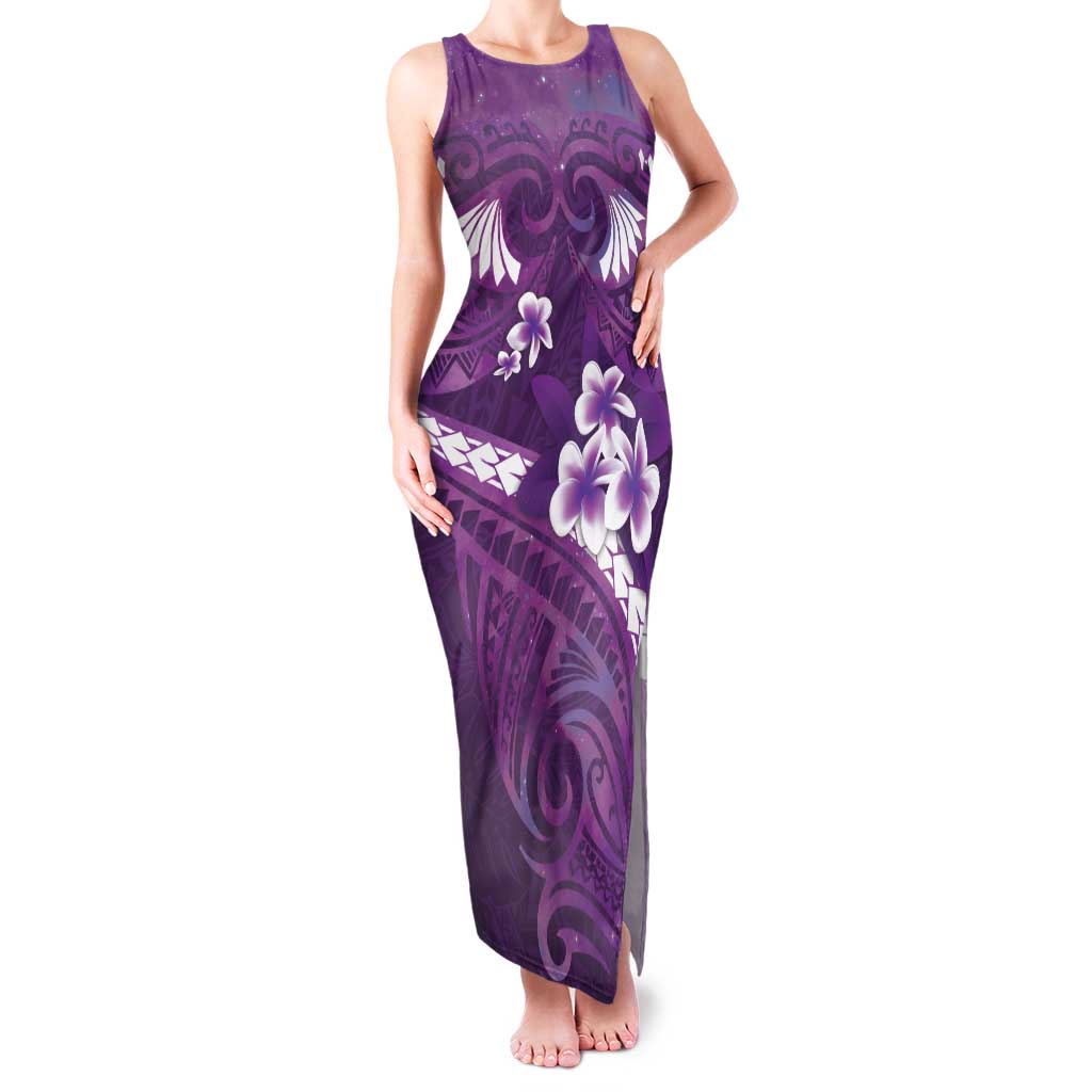 Purple Polynesia Family Matching Tank Maxi Dress and Hawaiian Shirt Tribal Pattern Tropical Frangipani LT14 Mom's Dress Purple - Polynesian Pride