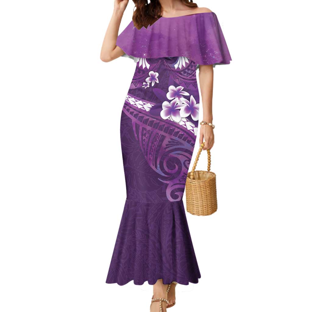 Purple Polynesia Mermaid Dress Tribal Pattern Tropical Frangipani LT14 Women Purple - Polynesian Pride