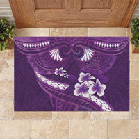 Purple Polynesia Rubber Doormat Tribal Pattern Tropical Frangipani