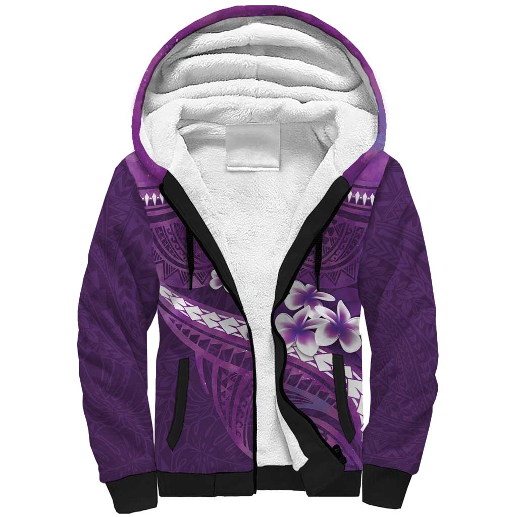 Purple Polynesia Sherpa Hoodie Tribal Pattern Tropical Frangipani LT14 Unisex Purple - Polynesian Pride