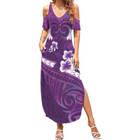 Purple Polynesia Summer Maxi Dress Tribal Pattern Tropical Frangipani