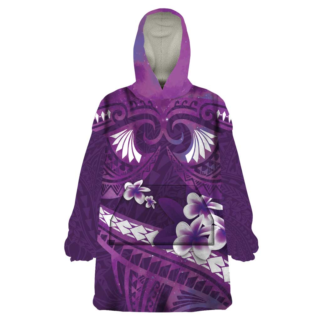 Purple Polynesia Wearable Blanket Hoodie Tribal Pattern Tropical Frangipani LT14 One Size Purple - Polynesian Pride