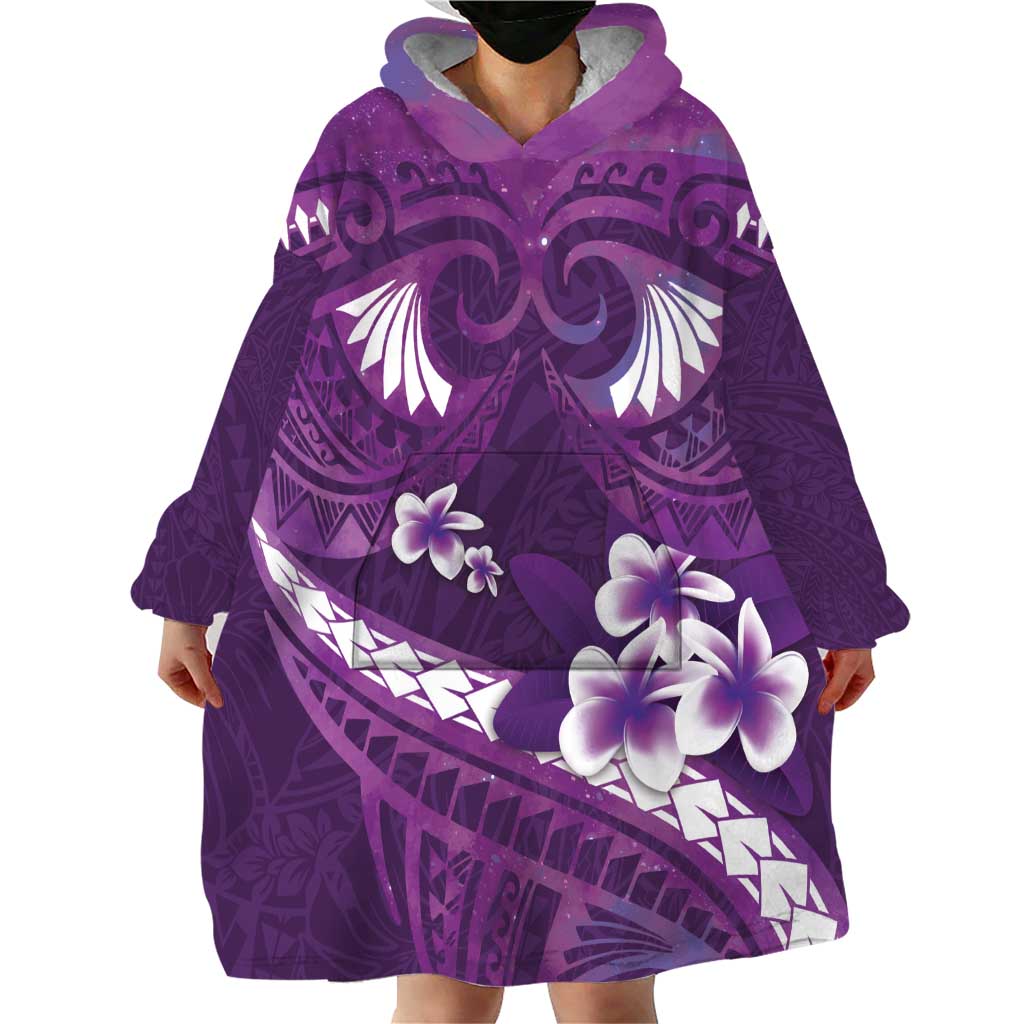 Purple Polynesia Wearable Blanket Hoodie Tribal Pattern Tropical Frangipani LT14 - Polynesian Pride