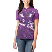 Purple Polynesia Women Polo Shirt Tribal Pattern Tropical Frangipani