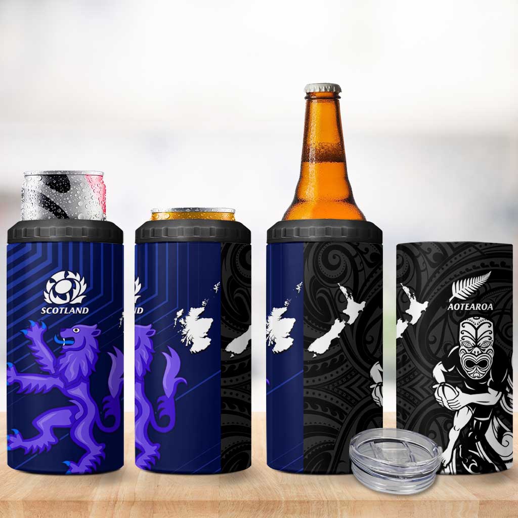 New Zealand and Scotland Rugby 4 in 1 Can Cooler Tumbler All Black Maori With Thistle Together LT14 - Polynesian Pride