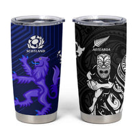 New Zealand and Scotland Rugby Tumbler Cup All Black Maori With Thistle Together LT14 Black - Polynesian Pride