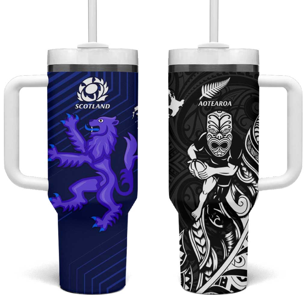 New Zealand and Scotland Rugby Tumbler With Handle All Black Maori With Thistle Together LT14 One Size: 40 oz Black - Polynesian Pride