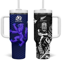 New Zealand and Scotland Rugby Tumbler With Handle All Black Maori With Thistle Together LT14 One Size: 40 oz Black - Polynesian Pride
