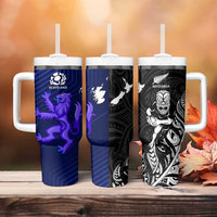 New Zealand and Scotland Rugby Tumbler With Handle All Black Maori With Thistle Together LT14 - Polynesian Pride