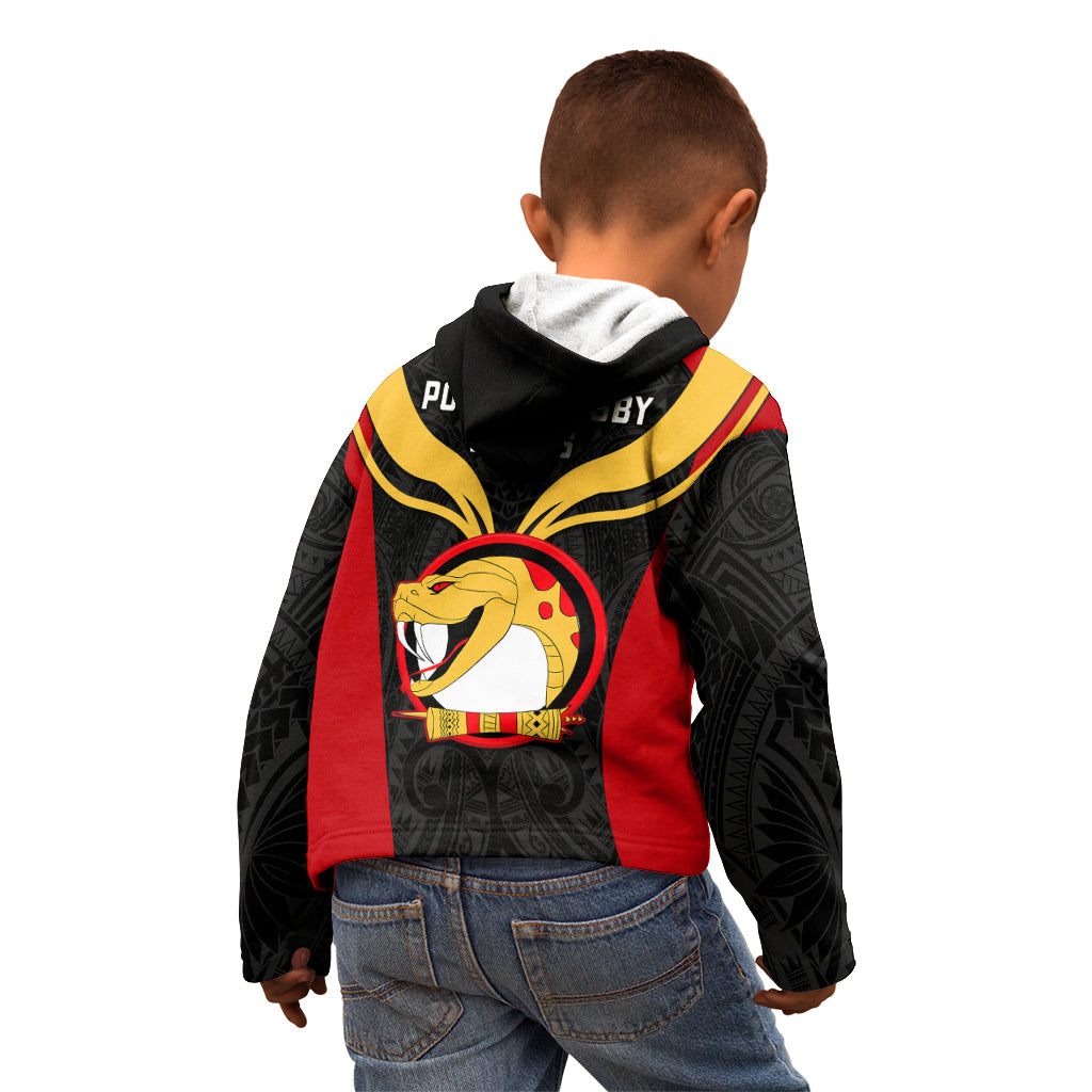 Papua New Guinea Rugby Kid Hoodie Port Moresby Vipers PNG Polynesian Pattern LT14 - Polynesian Pride