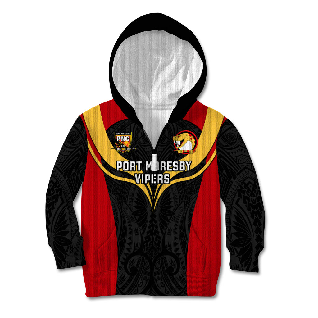 Custom Papua New Guinea Rugby Kid Hoodie Port Moresby Vipers PNG Polynesian Pattern LT14 - Polynesian Pride