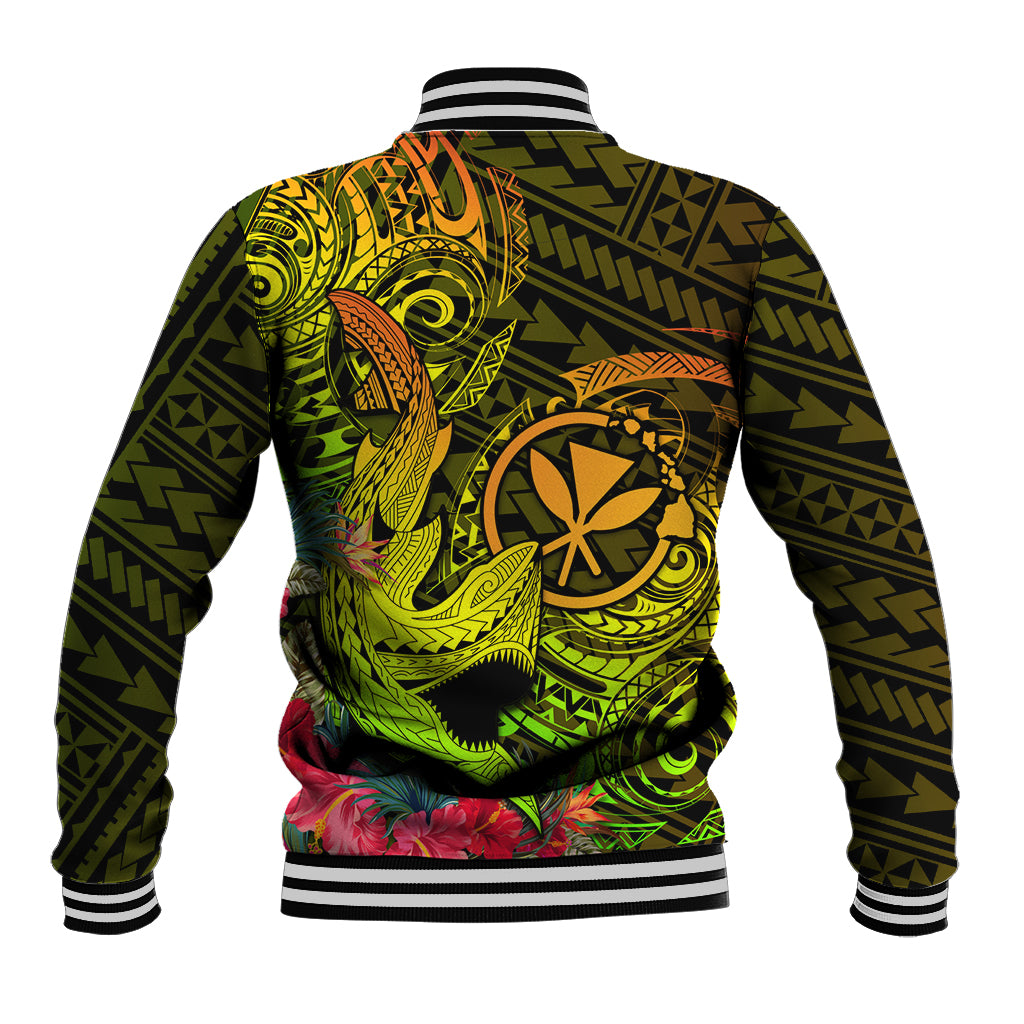 Hawaii Baseball Jacket Kanaka Map With Polynesian Shark Tattoo Reggae Unique LT14 - Polynesian Pride