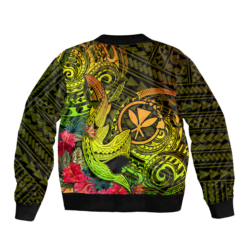 Hawaii Bomber Jacket Kanaka Map With Polynesian Shark Tattoo Reggae Unique LT14 - Polynesian Pride
