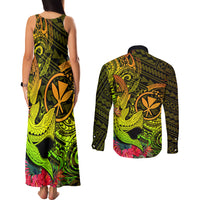 Hawaii Couples Matching Tank Maxi Dress and Long Sleeve Button Shirts Kanaka Map With Polynesian Shark Tattoo Reggae Unique LT14 - Polynesian Pride