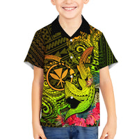 Hawaii Family Matching Off Shoulder Long Sleeve Dress and Hawaiian Shirt Kanaka Map With Polynesian Shark Tattoo Reggae Unique LT14 Son's Shirt Reggae - Polynesian Pride