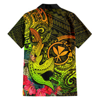 Hawaii Family Matching Off Shoulder Short Dress and Hawaiian Shirt Kanaka Map With Polynesian Shark Tattoo Reggae Unique LT14 - Polynesian Pride