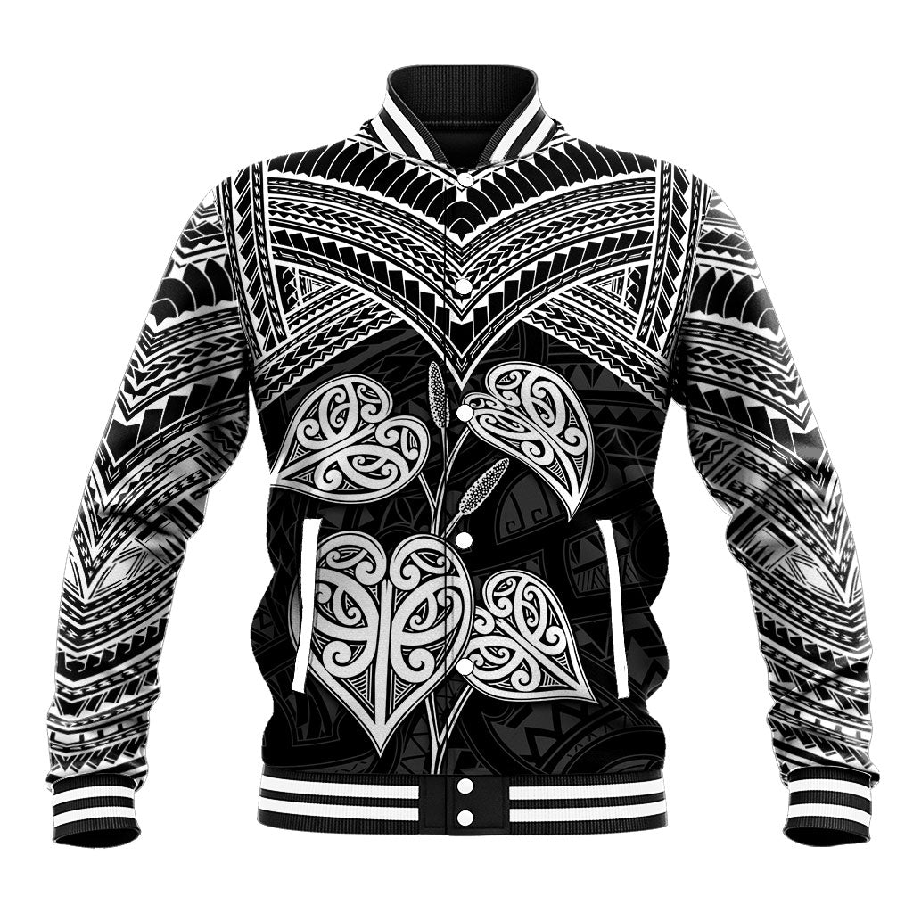 Black New Zealand Kawakawa Maori Ngaru Baseball Jacket LT14 Unisex Black - Polynesian Pride
