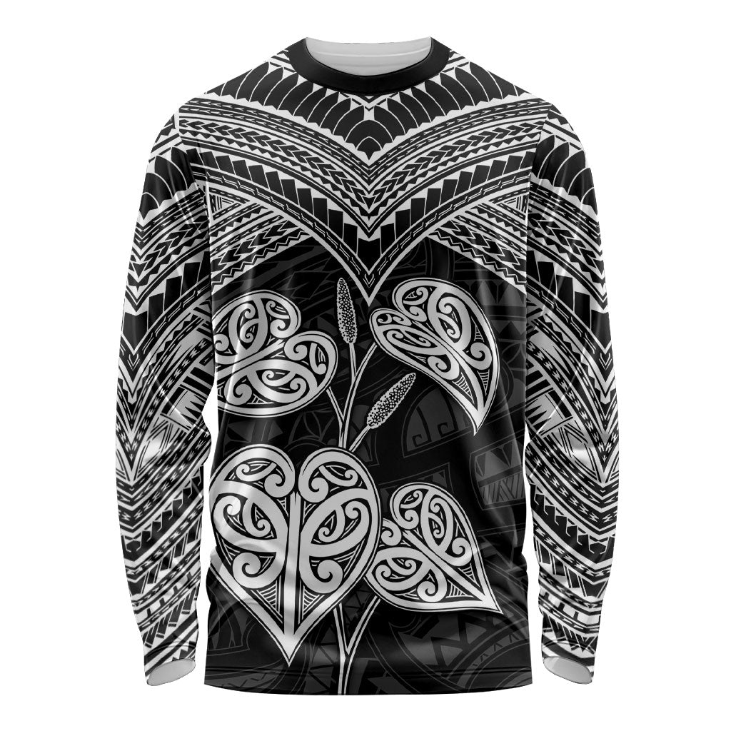 Black New Zealand Kawakawa Maori Ngaru Long Sleeve Shirt LT14 Unisex Black - Polynesian Pride