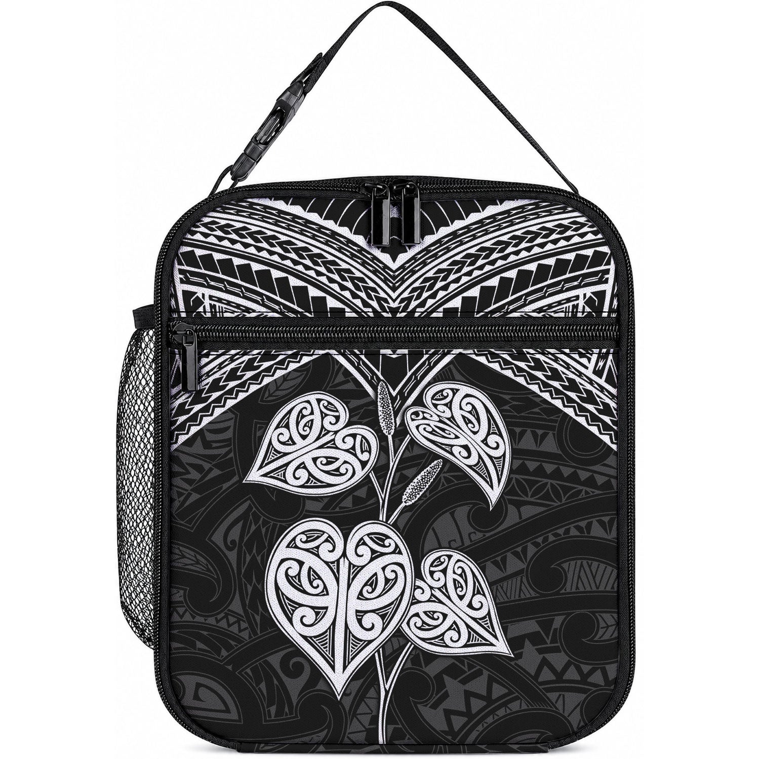 Black New Zealand Kawakawa Maori Ngaru Lunch Bag LT14 10.2 × 8.3 × 4.3 inch Black - Polynesian Pride