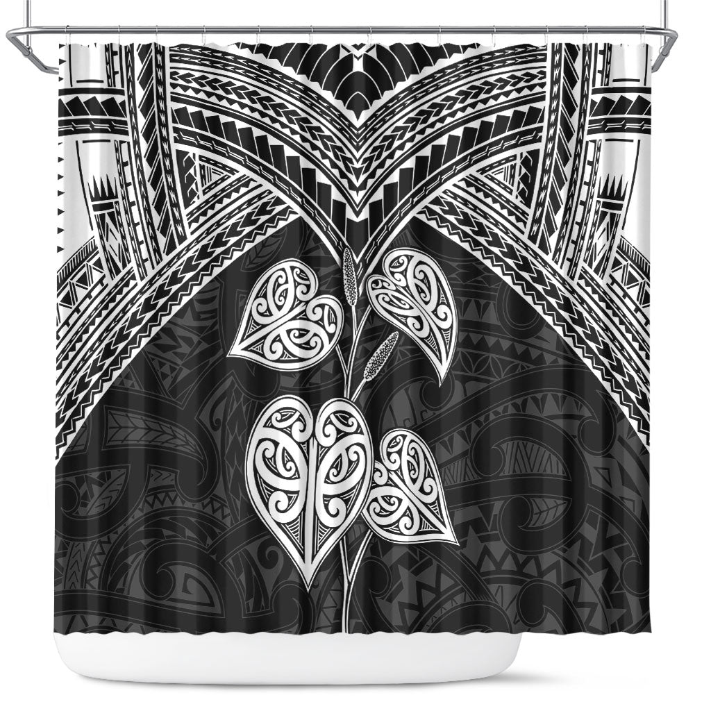 Black New Zealand Kawakawa Maori Ngaru Shower Curtain LT14 Black - Polynesian Pride