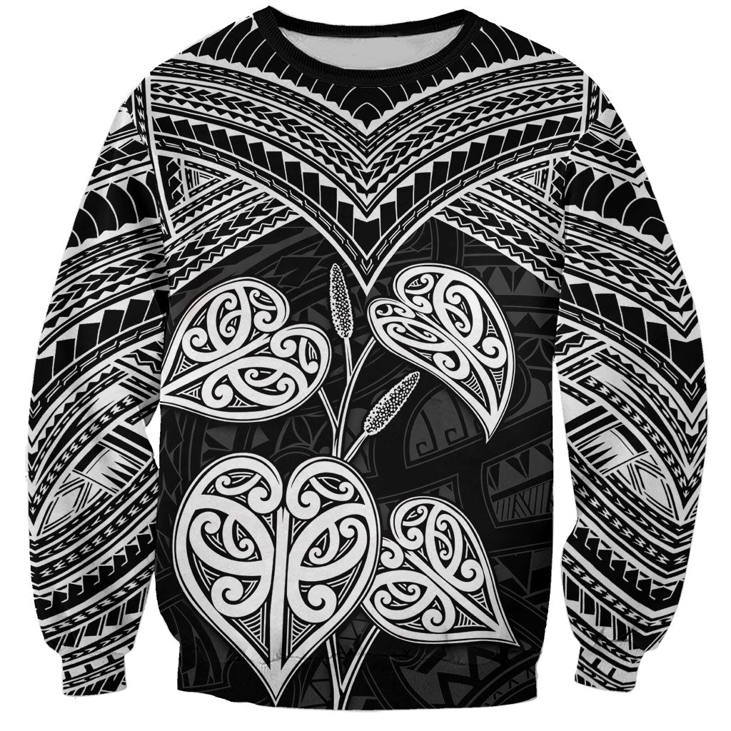 Black New Zealand Kawakawa Maori Ngaru Sweatshirt LT14 Unisex Black - Polynesian Pride