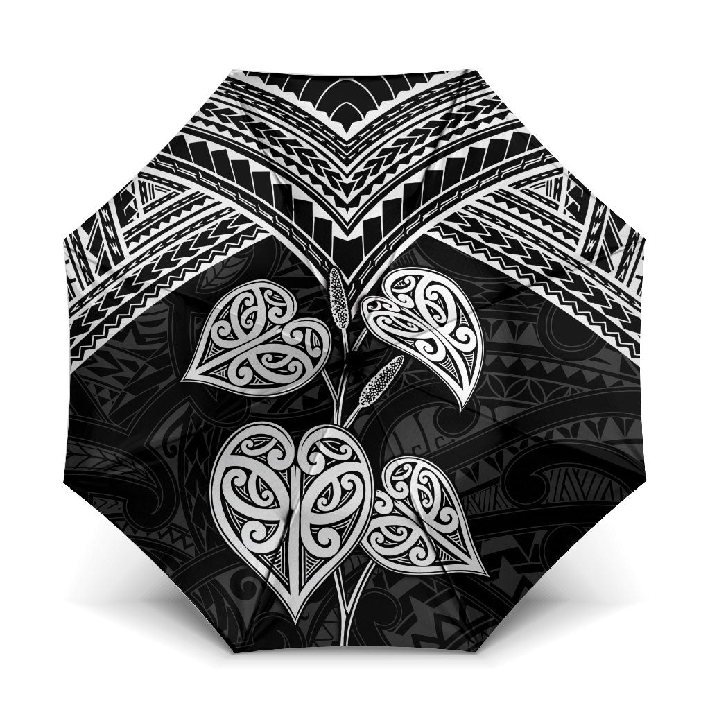 Black New Zealand Kawakawa Maori Ngaru Umbrella LT14 One Size Folded 11.42 inch Opened Diameter 37.4 inch Black - Polynesian Pride