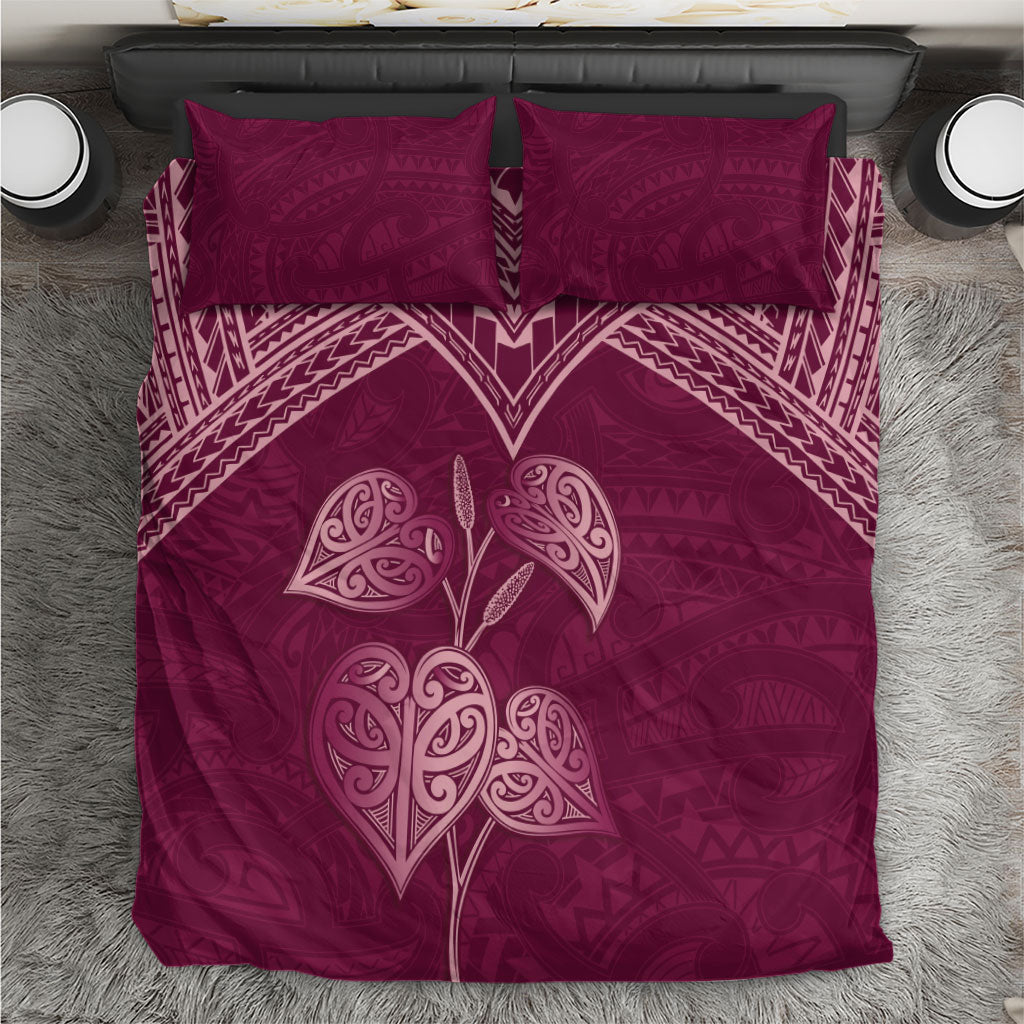 Burgundy New Zealand Kawakawa Maori Ngaru Bedding Set LT14 Burgundy - Polynesian Pride