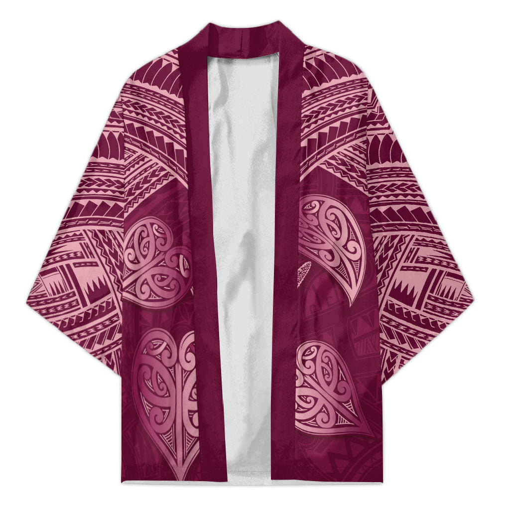 Burgundy New Zealand Kawakawa Maori Ngaru Kimono LT14 Unisex Burgundy - Polynesian Pride