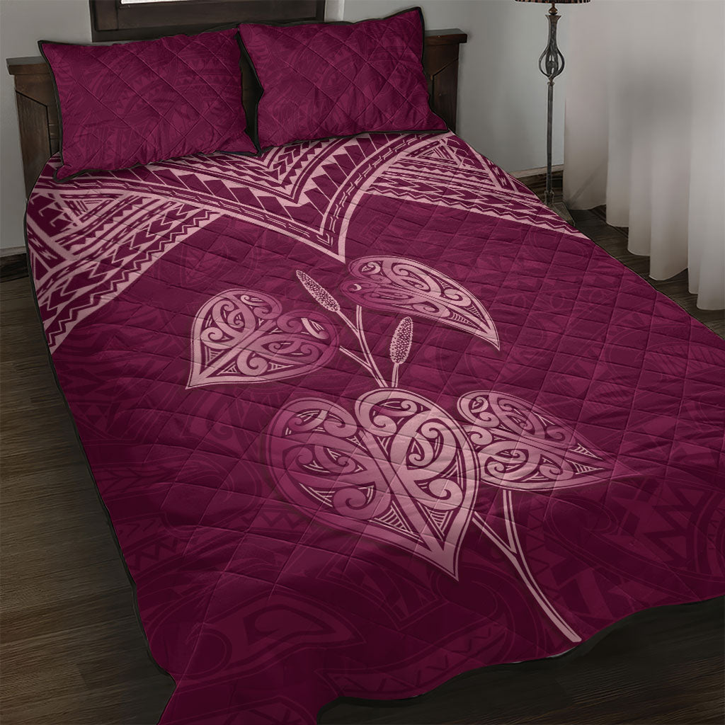 Burgundy New Zealand Kawakawa Maori Ngaru Quilt Bed Set LT14 Burgundy - Polynesian Pride