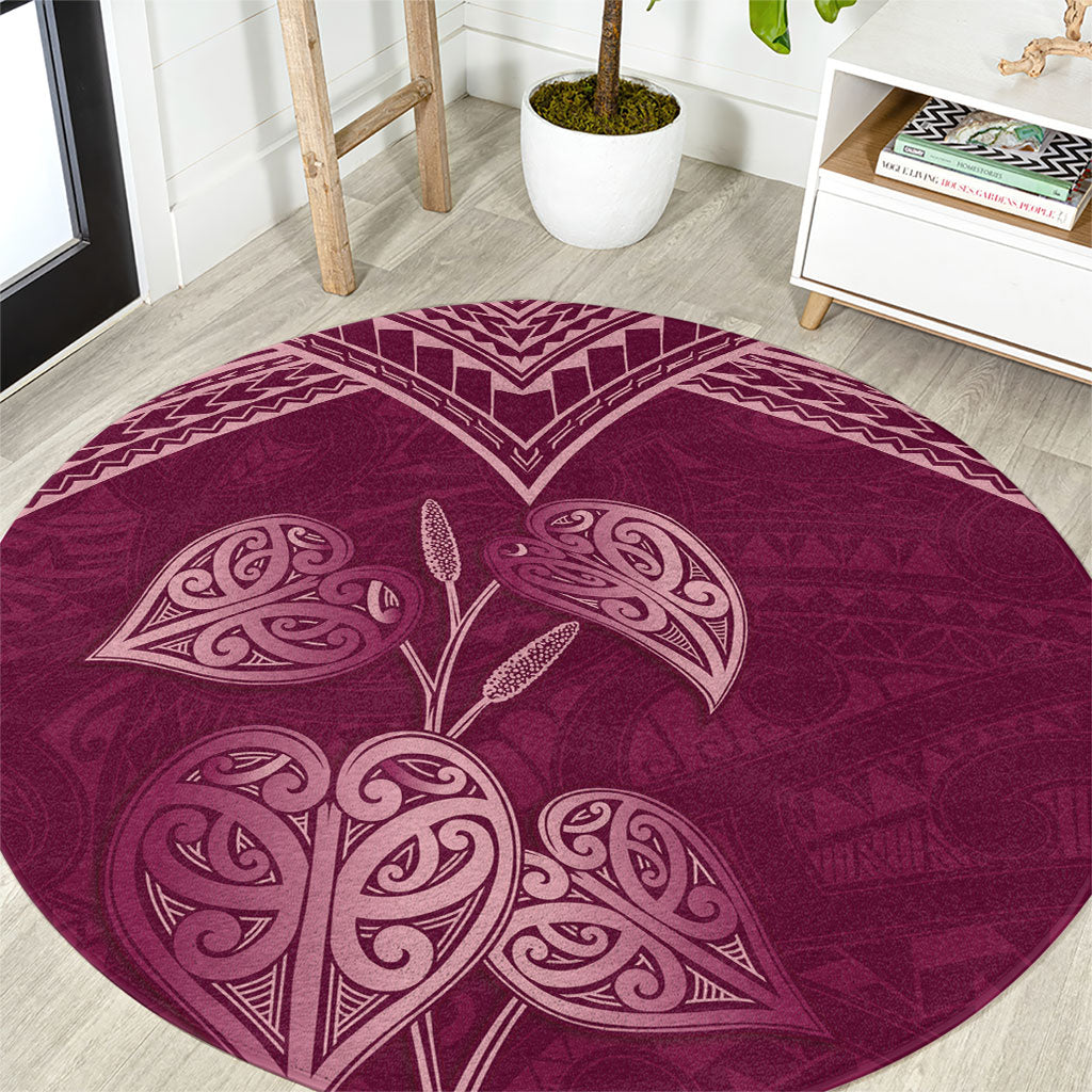 Burgundy New Zealand Kawakawa Maori Ngaru Round Carpet LT14 Burgundy - Polynesian Pride