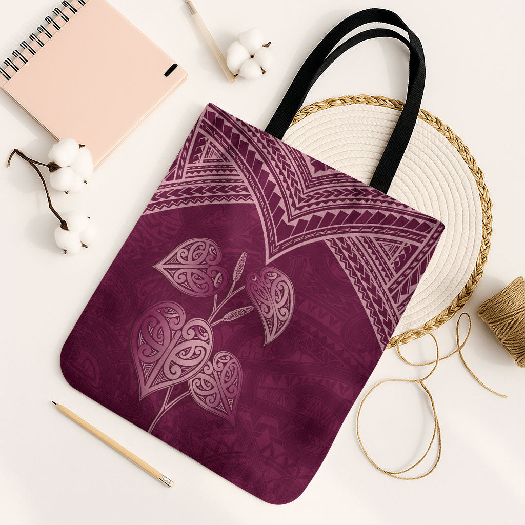 Burgundy New Zealand Kawakawa Maori Ngaru Tote Bag LT14 Black Strap One Size Burgundy - Polynesian Pride
