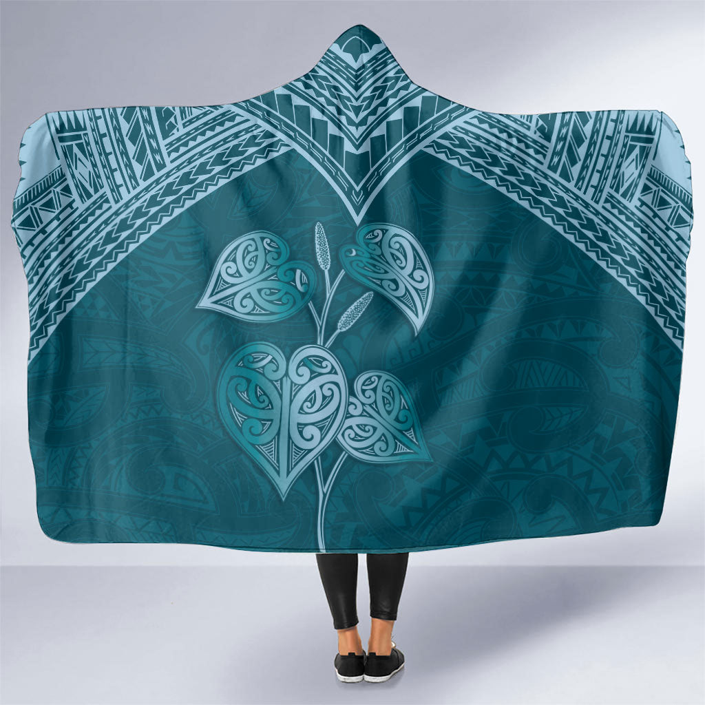 Cyan New Zealand Kawakawa Maori Ngaru Hooded Blanket