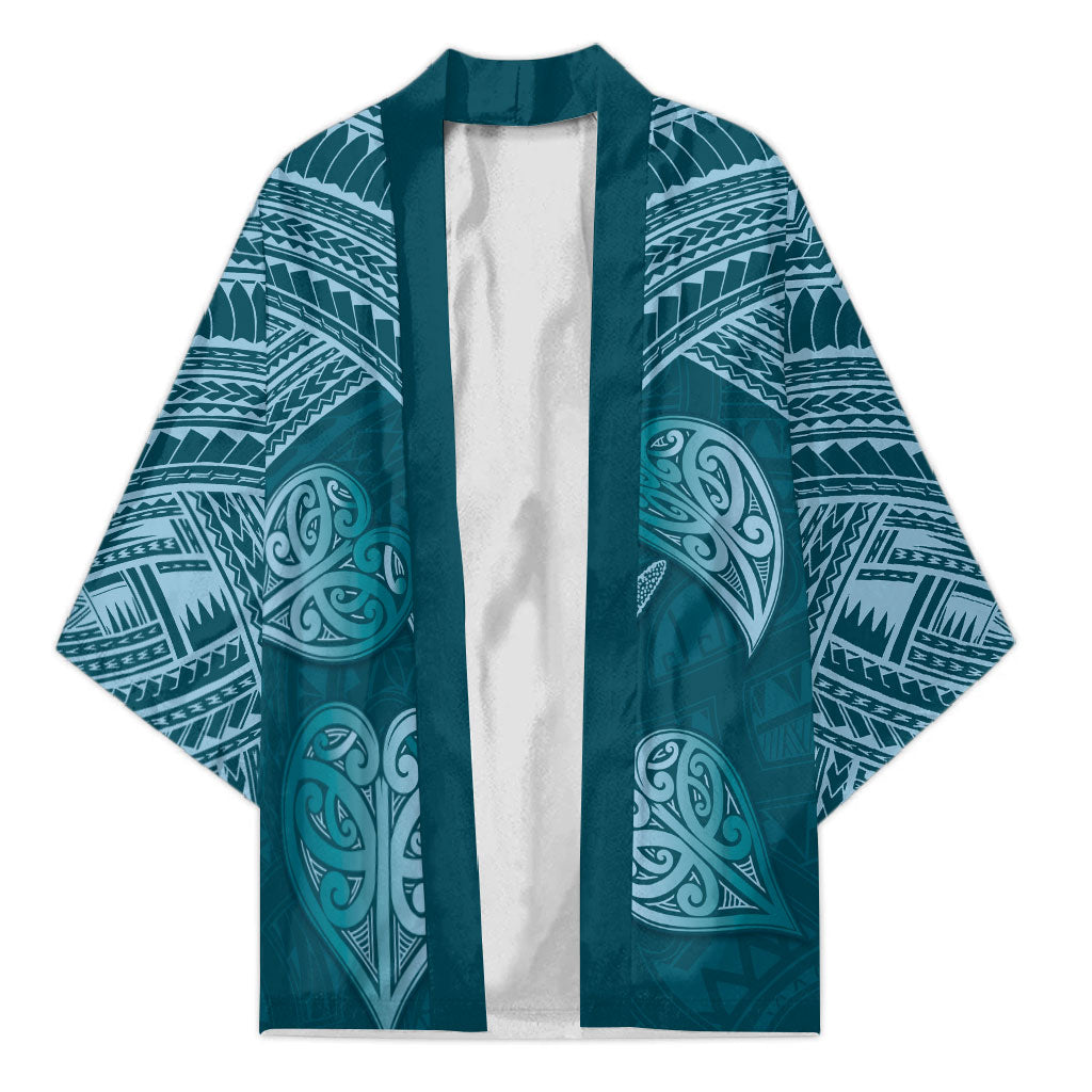 Cyan New Zealand Kawakawa Maori Ngaru Kimono LT14 Unisex Cyan - Polynesian Pride