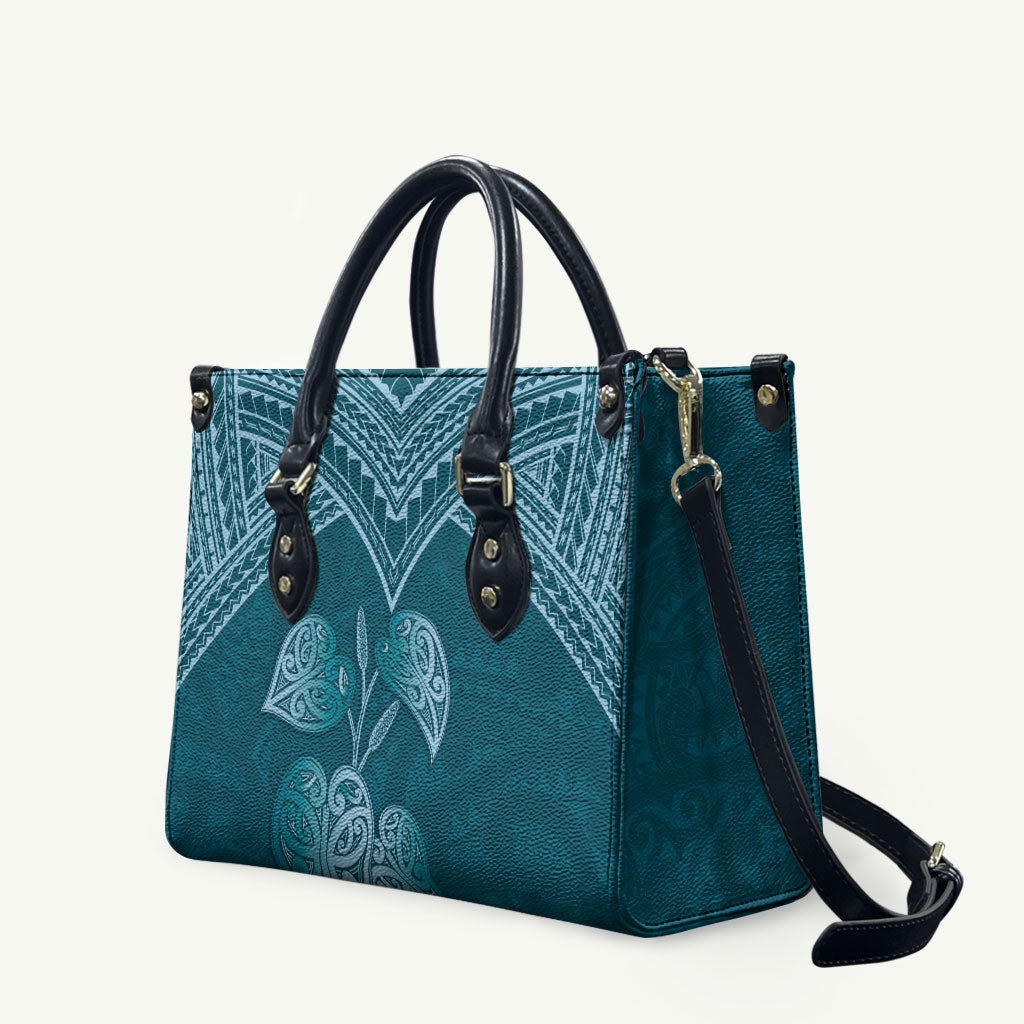 Cyan New Zealand Kawakawa Maori Ngaru Leather Bag LT14 Cyan - Polynesian Pride
